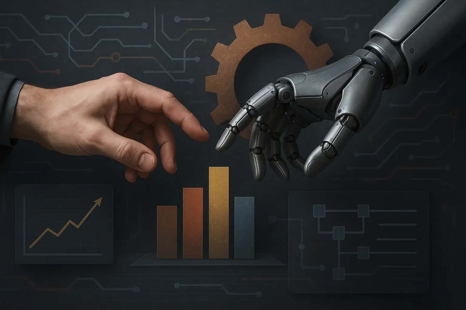 AI productivity dashboard showing pilots, workflow redesign, and business performance metrics